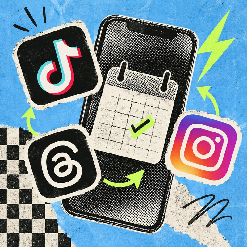 TikTok, Threads and Instagram autoposting collage
